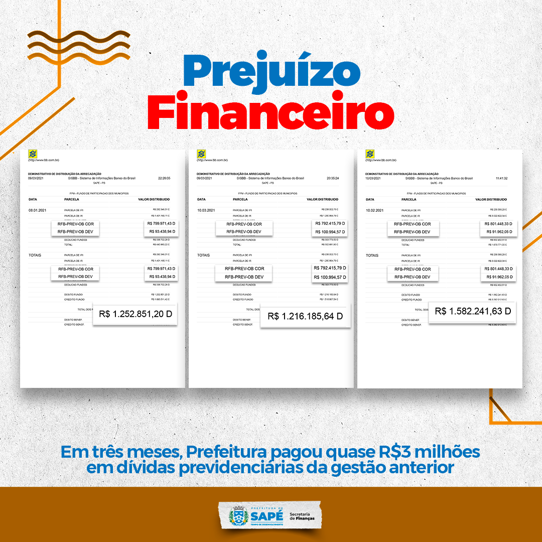 Em menos de 70 dias, Prefeitura de Sapé pagou cerca de R$3 milhões em dívidas previdenciárias da gestão anterior