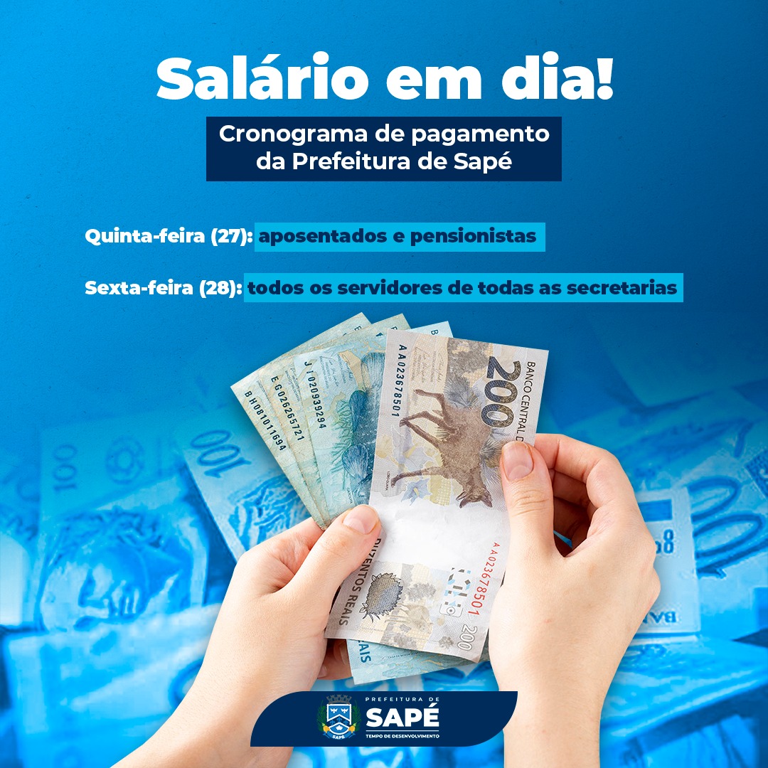Prefeitura de Sapé paga salários de maio nesta quinta e sexta-feira