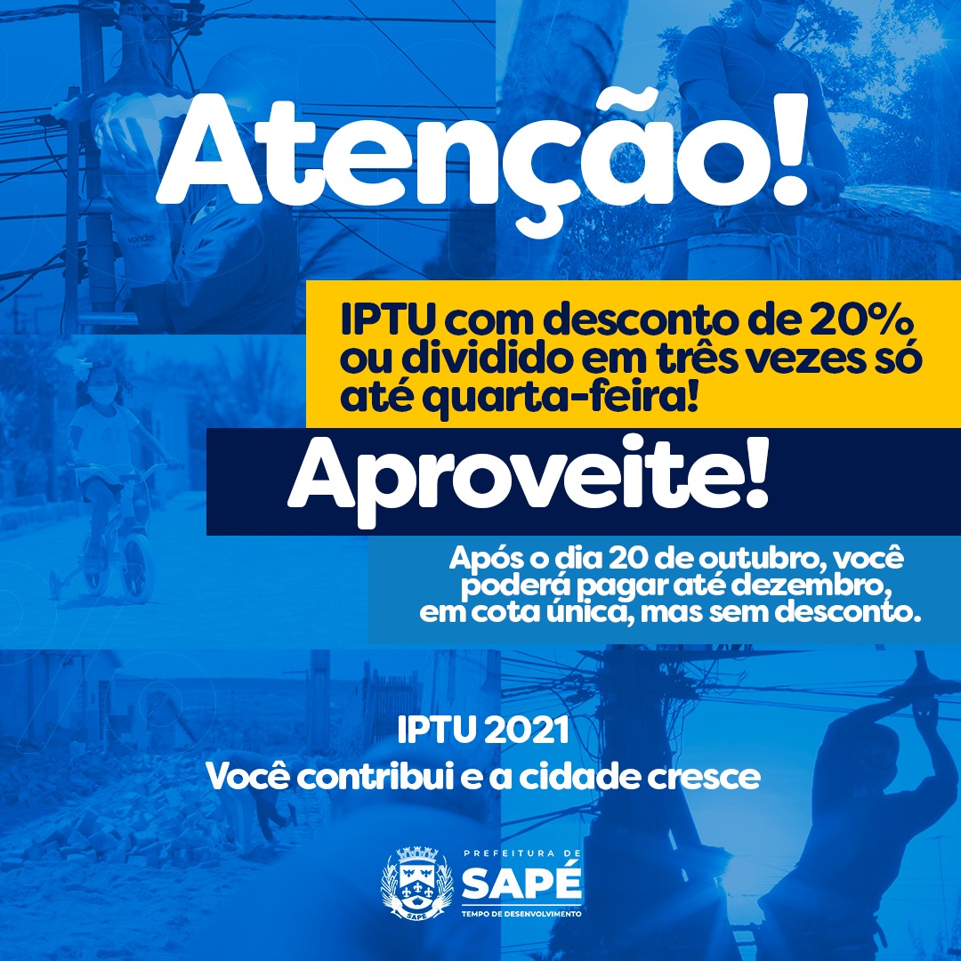 Em Sapé: encerra na quarta-feira prazo para pagar IPTU com 20% de desconto