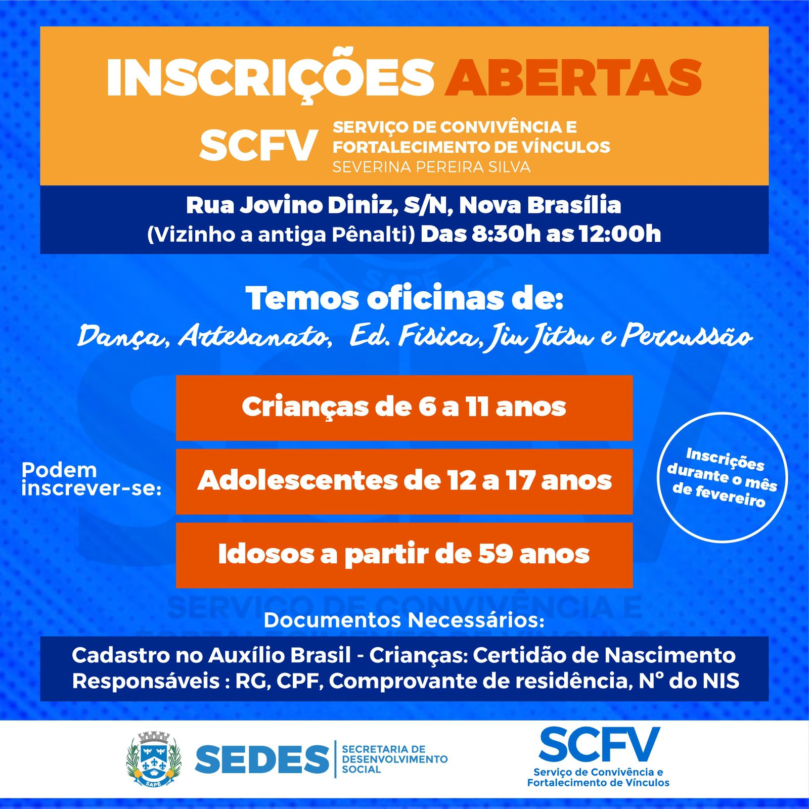 Prefeitura abre inscrições do SCFV para crianças, adolescentes e idosos