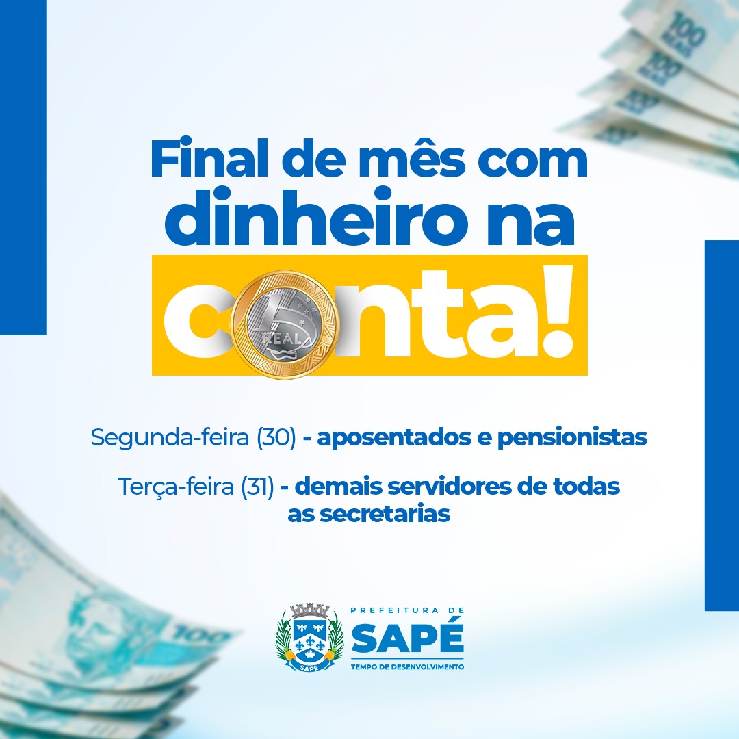Prefeitura de Sapé paga servidores nestas segunda e terça-feira