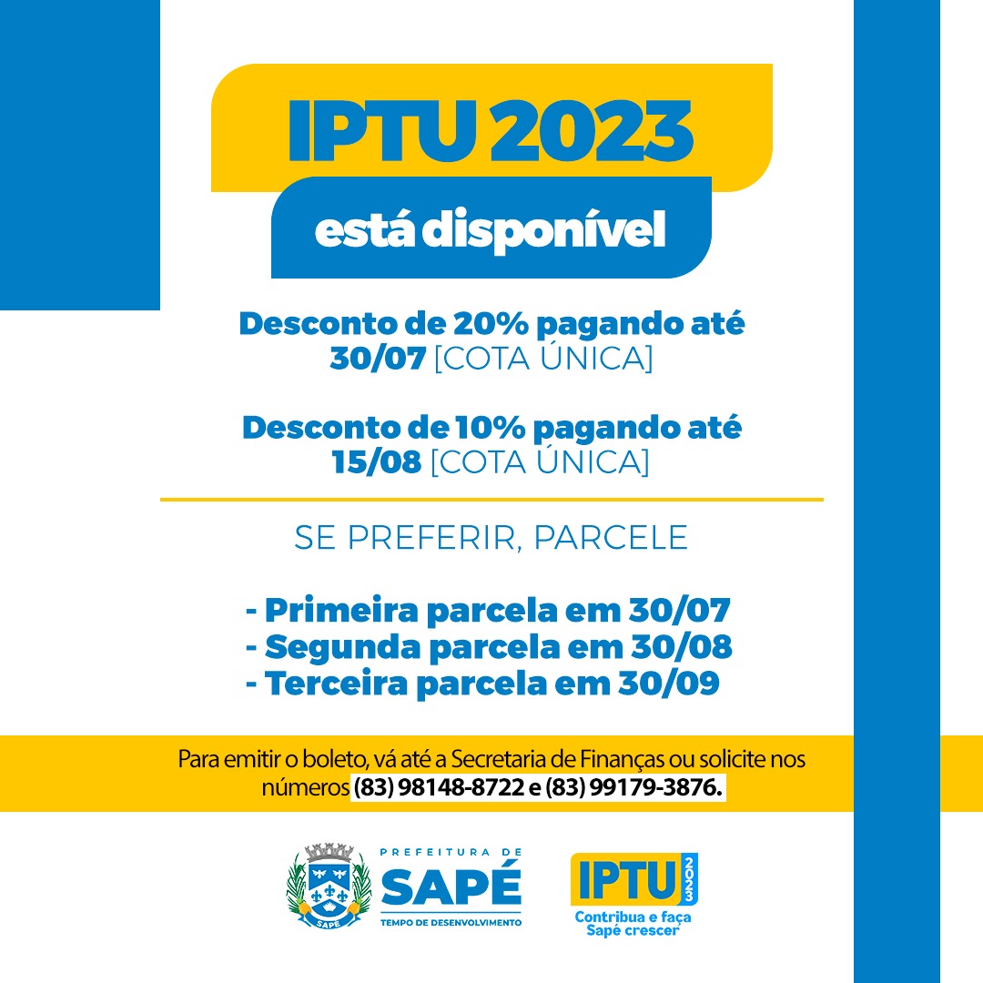 IPTU 2023: Prefeitura oferece condições especiais e até 20% de desconto