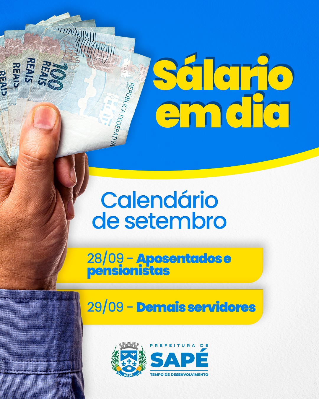 Prefeitura de Sapé paga salários dentro do mês trabalhado e injeta R$ 8 milhões na economia